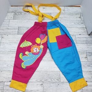 Vintage Baby girls 12-18month pants with suspenders  clown Colorful 90s